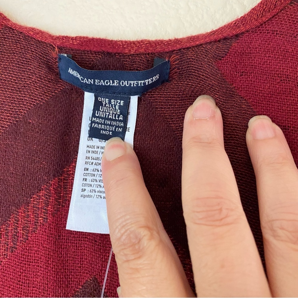 American Eagle Striped Poncho Open Cardigan, OS Red Black, Southwestern, Western - Picture 5 of 7